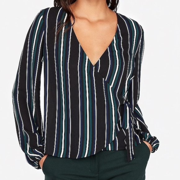 NWT Express Stripe Kimono Sleeve Surplice Wrap Top - Picture 1 of 2